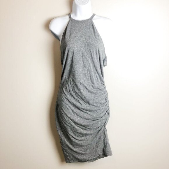 Revolve Pam & Gela Gray Ruched Fitted High Neck Midi Dress Medium - Picture 3 of 9